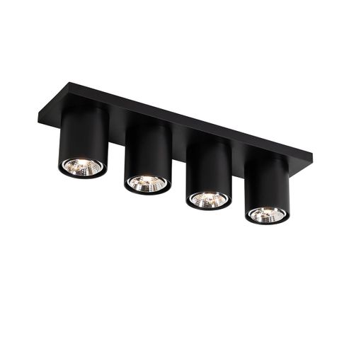 Qazqa Moderne Moderne Plafonnier ? Plafonnier Spot À Fixer Au Plafond Zwart 4-Lichts - Tubo Aluminium Noir Oblongue / Luminaire / Lumiere / Éclairage / Intérieur / Salon / Cuisine Gu10 Max....
