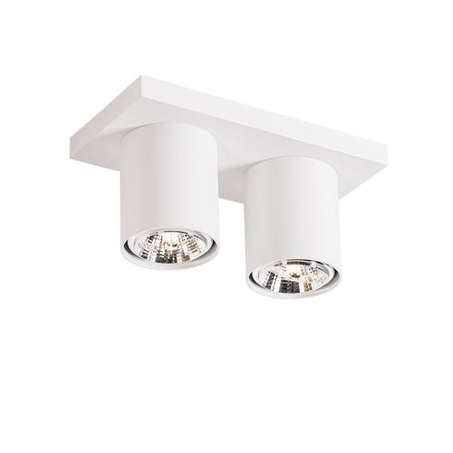 Qazqa Moderne Moderne Plafonnier ? Plafonnier Spot À Fixer Au Plafond Wit 2 Ampoules-Lichts - Tubo Aluminium Blanc Oblongue / Luminaire / Lumiere / Éclairage / Intérieur / Salon / Cuisine...