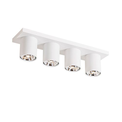 Qazqa Moderne Moderne Plafonnier ? Plafonnier Spot À Fixer Au Plafond Wit 4-Lichts - Tubo Aluminium Blanc Oblongue / Luminaire / Lumiere / Éclairage / Intérieur / Salon / Cuisine Gu10 Max. 4...