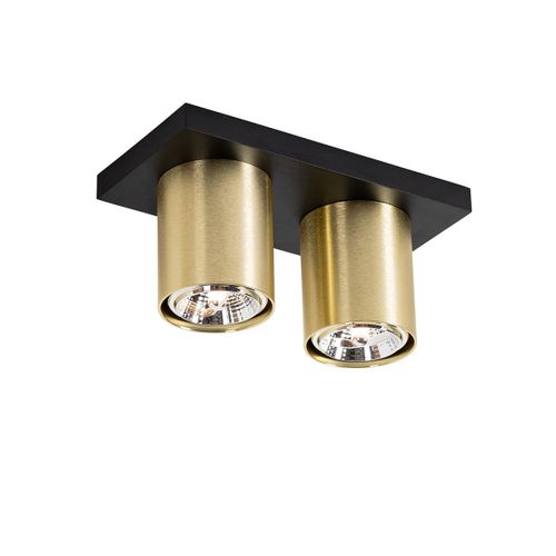 Qazqa Moderne Moderne Plafonnier ? Plafonnier Spot À Fixer Au Plafond Zwart Met Goud 2 Ampoules-Lichts - Tubo Aluminium Doré ,Noir Oblongue / Luminaire / Lumiere / Éclairage / Intérieur /...