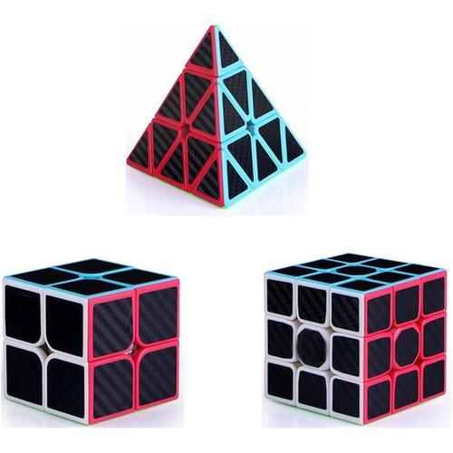 3pack Classique Standard 2x2x2 3x3x3 Pyramide Vitesse Lisse Fiable Ensemble De Dés - Casse-Tête Magique Original Professionnel Pour Enfants Et Adultes ?Fibre De Carbone?