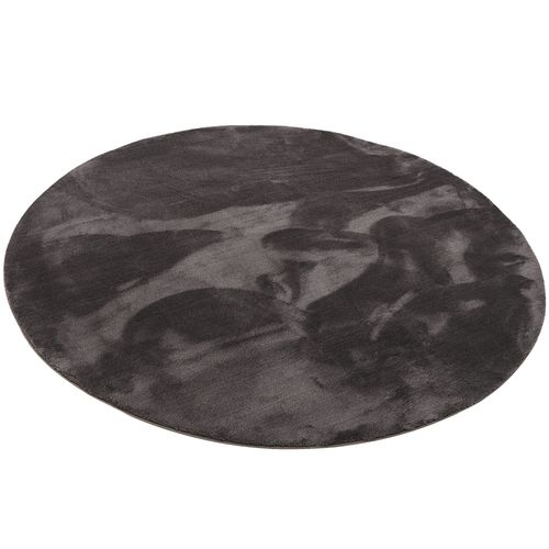 Pergamon Tapis De Luxe En Fourrure Super Douce Perle Ronde Anthracite 120x120 Cm
