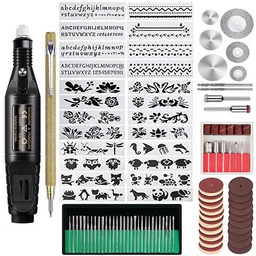 107 Pcs Trousse à Outils de Gravure, Stylo Graveur Filaire Multifonctionnel, Outil Rotatif Bricolage pour Bijoux, Verre, Bois, Métal