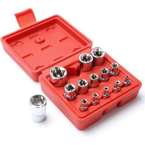 Lot De 14 Douilles Torx En Forme D'étoile De Type E I Coffret à Cliquet I Douilles Jeu De Profilés E (Torx Externe) E4 - E24