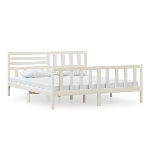 Vidaxl Cadre De Lit Blanc Bois Massif 180x200 Cm Super King