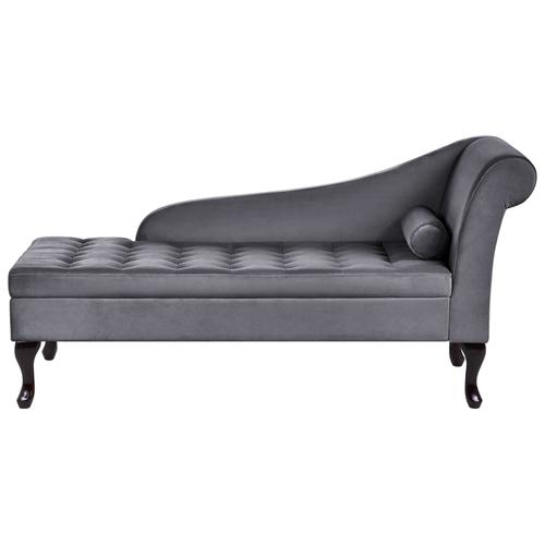 Chaise Longue Côté Droit En Velours Gris Foncé Avec Rangement Pessac