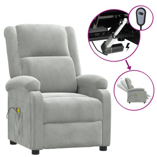 Vidaxl Fauteuil De Massage Inclinable Électrique Gris Clair Velours