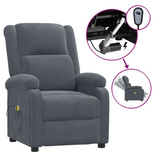 Vidaxl Fauteuil De Massage Inclinable Électrique Gris Foncé Velours