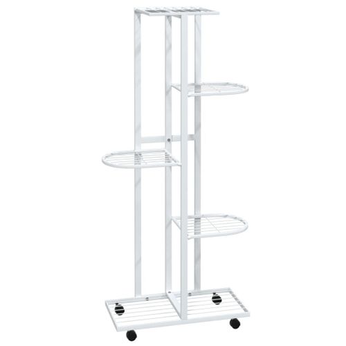 Vidaxl Jardinière À 5 Niveaux Avec Roues 44x23x100 Cm Blanc Fer