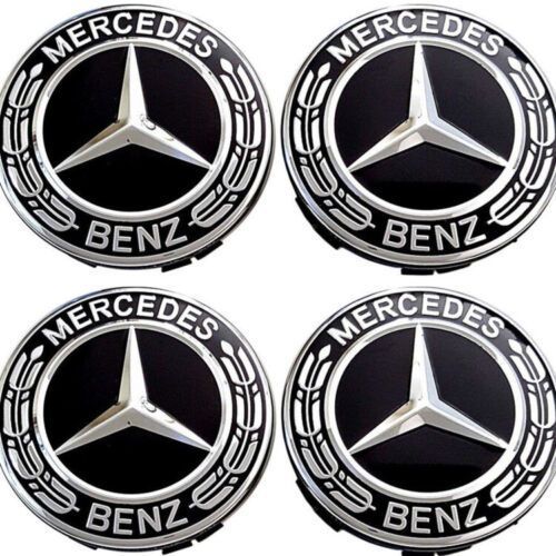 4pcs Noir Pour Mercedes Benz 75mm Enjoliveurs Jante Hub Center Caps Emblèmes Logo