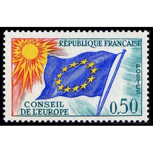 France 1971, Très Beau Timbre De Service Neuf** Luxe Du Conseil De L'europe, Yvert 33, 0.50f Drapeau Européen Et Soleil, Bleu Vert, Bleu, Rouge Et Jaune.