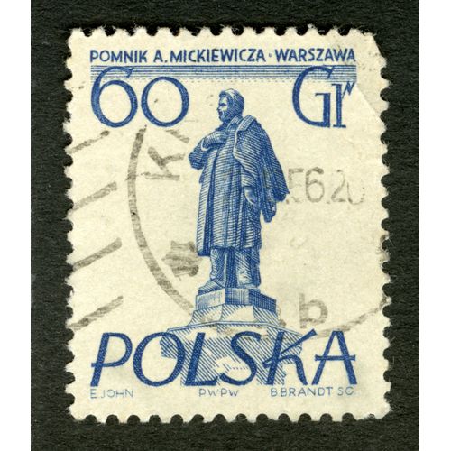 Timbre Oblitéré Polska, Pomnik Adama Mickiewicza, Warszawa, 60 Gr, John, Brandt