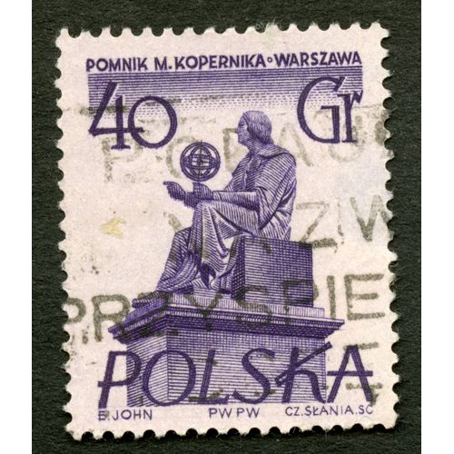 Timbre Oblitéré Polska, Pomnik M. Kopernika, Warszawa, 40 Gr, John, Slania
