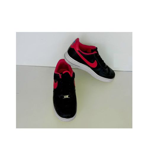 Sneakers Tennis Cuir Baskets Air Force 1 Nike Sportswear Noir Design Extra Logo Fushia Lacets Talon Renforcé Couleurs Contrastées Bord Tige Rembourré Perforation Semelle Crantée Souple Ext Caoutchouc - 41