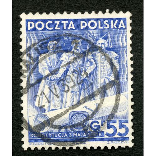 Timbre Oblitéré Poczta Polska, Konstytucja 3 Maja 1791 R., Gr 55, Boratynski, Piwczyk