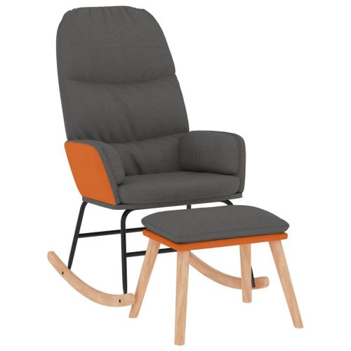 Vidaxl Chaise À Bascule Avec Tabouret Gris Foncé Tissu