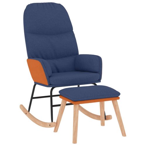 Vidaxl Chaise À Bascule Avec Tabouret Bleu Tissu