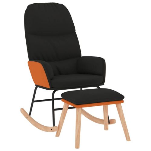 Vidaxl Chaise Ã  Bascule Avec Tabouret Noir Tissu