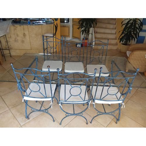 Table Fer Forgé Vitrée Avec 6 Chaises