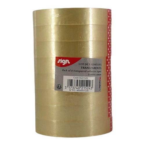 8 Rouleaux De Rubans Adhésifs - Transparents - 19mm X 66m