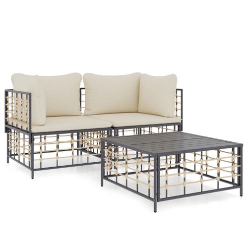 Vidaxl Salon De Jardin 3 Pcs Avec Coussins Anthracite Résine Tressée