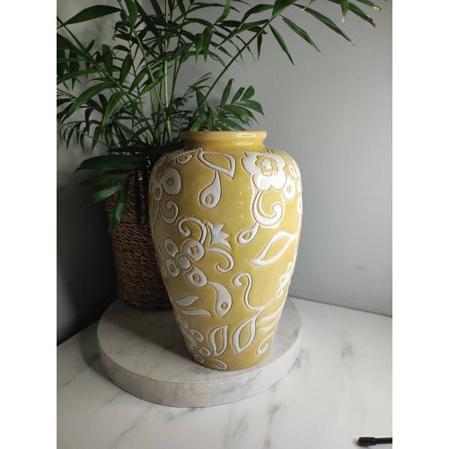 Vase décor fleurs jaune et blanc