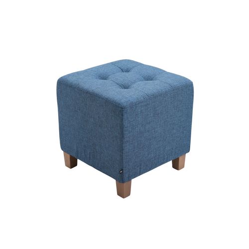 Tabouret Bas Repose-Pieds Pouf Capitonné En Tissu Bleu Pieds En Bois 45x46 Cm 10_0000158