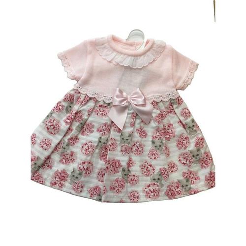 Baby Fashion Vestido Punto Y Tela Rosa