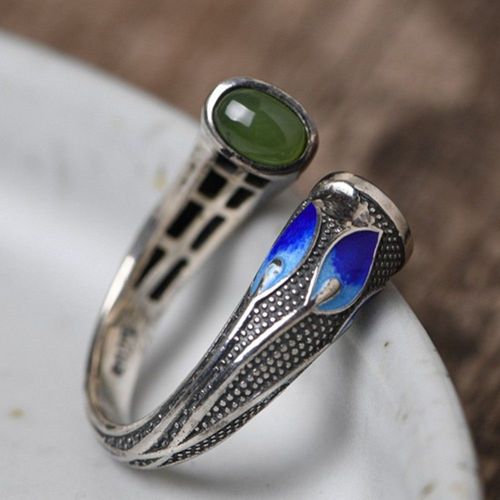 Bague En Argent S925 Pour Femme, Bijoux Vintage, Cloisonné, Paon Bleu, Modèles De Bague, Jaspe De Tempérament Littéraire, Nouvelle Collection