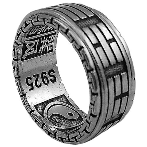 Bague En Argent Massif S925 Pour Homme Et Femme, Anneau En Argent Thaïlandais Rétro Tournant Tai Chi Gossip