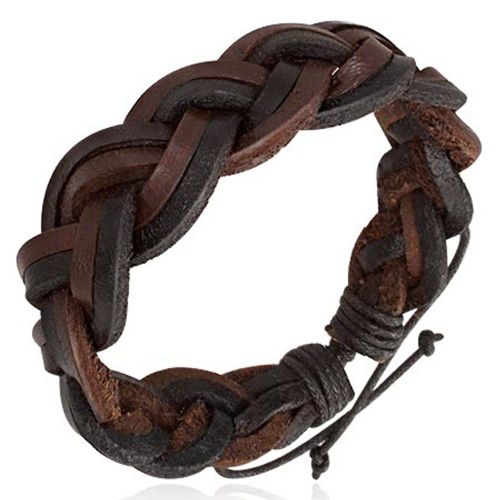 Zense - Bracelet Homme En Cuir Marron Et Noir Tressé Ajustable Zb0053