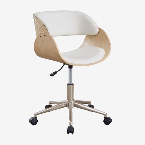 Chaise De Bureau À Roulettes En Bois Et Simili Cuir Lorete Bois Naturel