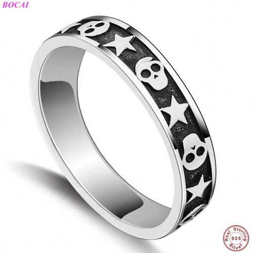 Bague En Argent Massif S925 Pour Femmes, Punk, Tête De Mort, Personnalité Masculine, Tendance, Dominateur, Index Thaïlandais