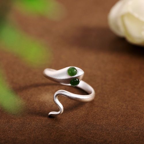 Bague En Argent Pur S925 Pour Femme, Bijou En Serpent Hetian Jaspe, Rétro Tendance, Style Ethnique