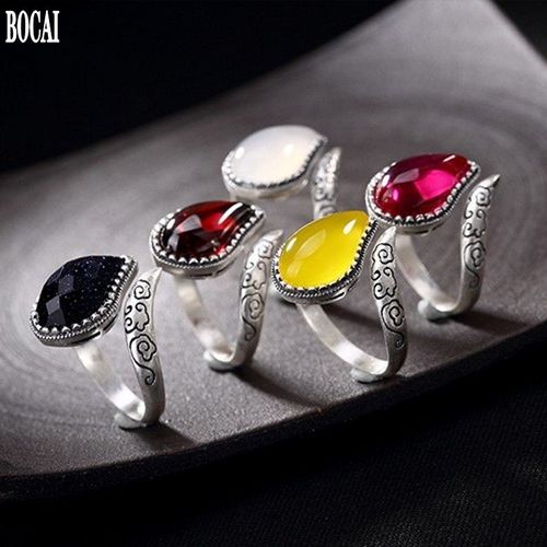 Bagues En Argent Sterling S990 En Corindon Rouge Grenat, Vintage, Nuages De Bon Augure, Style National, Nouvelle Collection