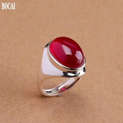 Bague En Corindon Rouge Ajustable Pour Femme, Bijoux En Argent Pur 2020 Réel S925, Bague Exagérée Et Généreuse, Nouvelle Collection 100%