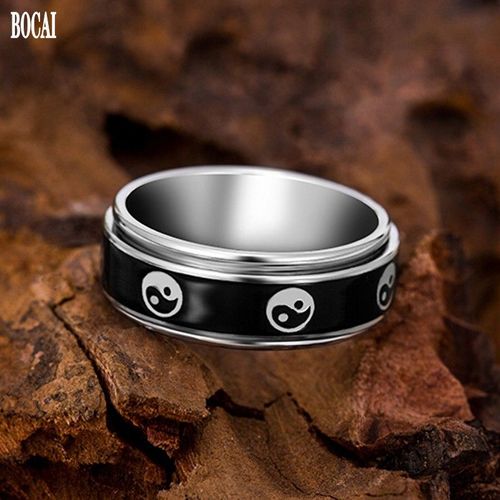 Bague En Argent Pur 100% Véritable S925 Pour Homme, Tai Chi Gossip, Porte-Bonheur, En Caoutchouc Poli, Platine Électrolytique, Nouveauté