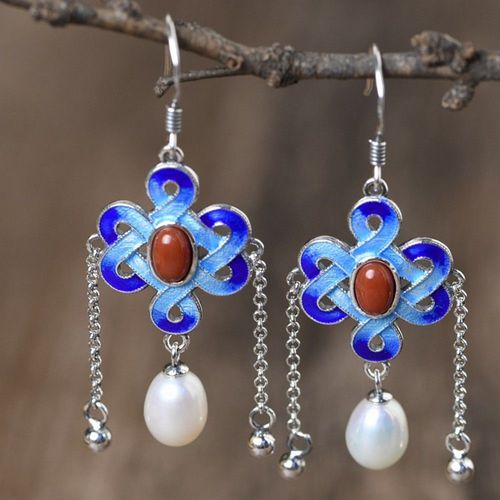Boucles D'oreilles Vintage En Argent S925 Pour Femmes, Boucles D'oreilles En Argent, N¿Ud Chinois, Agate Rouge, Perle D'eau Douce, Nouvelle Collection