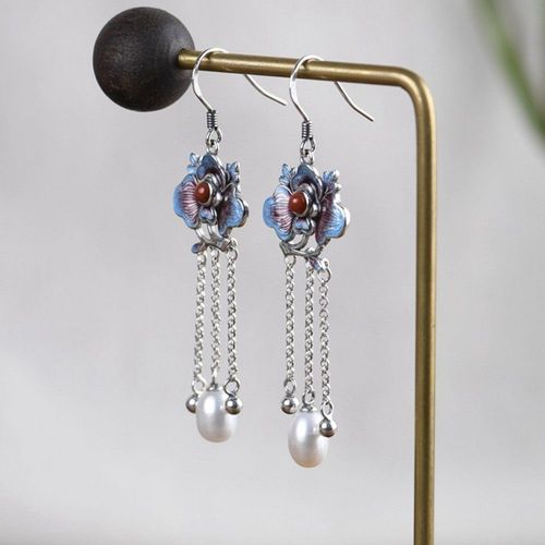 Boucles D'oreilles Pour Femmes, 2020 En Argent Véritable S925, En Argent Brûlé, Bleu, Thaïlandais, Pompons, Perle, Nouvelle Collection 100%