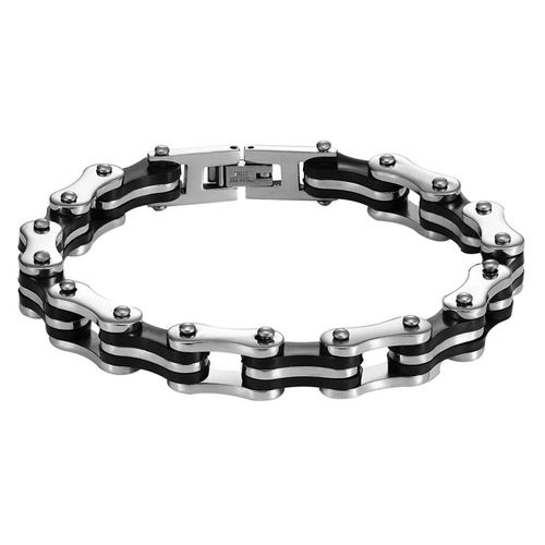 Zense - Gourmette Chaîne De Moto Homme Acier Inoxydable Argenté Et Noir Zb0349