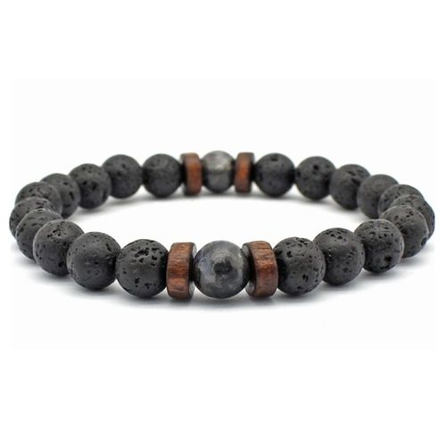 Zense - Bracelet Ajustable Homme Perles Noires Lisses Magma Et Onyx Zb0342