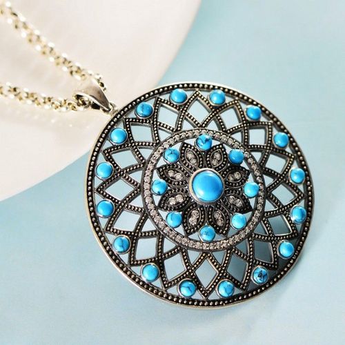 Bijoux En Argent S925 À La Mode, Pendentif Femme, Roman Rétro, Fleur De Lotus Brillante, Maille Turquoise, 2021