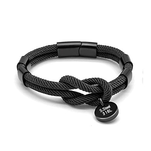 Zense - Bracelet Noir Cordon Noeud Marin Ajustable Zb0321