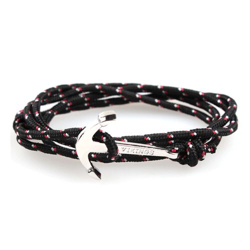 Zense - Bracelet Noir Cordon Ancre Marine Ajustable Zb0318