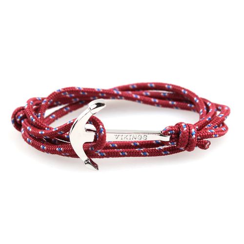 Zense - Bracelet Rouge Cordon Ancre Marine Ajustable Zb0317