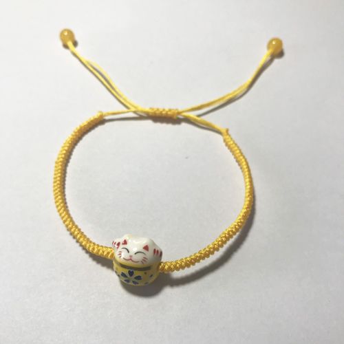 Bracelet De Perles En Céramique, Chat Porte-Bonheur Mignon, Corde Rouge, Bijoux Faits À La Main Pour Femmes