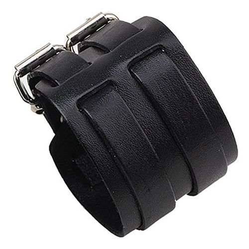 Zense - Bracelet De Force Noir En Cuir Pour Homme Avec Double Lanières Zb0265