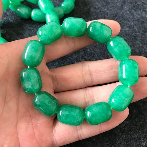 Bracelet De Perles En Jade Vert Pour Femmes, Bijoux Extensibles