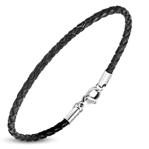 Zense - Bracelet Homme En Cuir Fin De Couleur Noire Zb0240