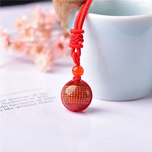 Amulette Porte-Bonheur En Obsidienne Noire, Perle Unique Pendentif Avec Coeur Sutra Transfer, Amulette Porte-Bonheur, Collier, Bijoux, 14-16mm